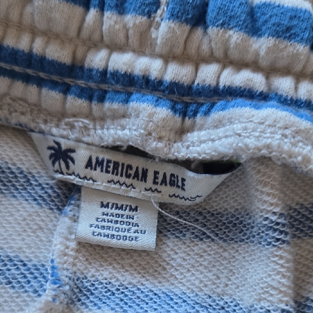 American Eagle Striped Blue and White Sweatshirt and Shorts Lounge Set Medium - Picture 9 of 9